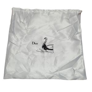 Dior White Dust Bag Black Swan Logo Satin Fabric Slip Opening 13.25 x 12.5 in